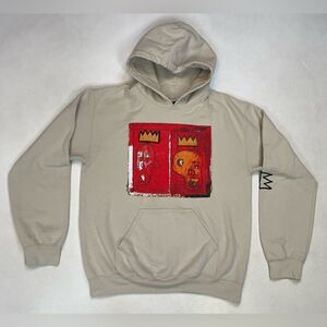 Jean Michel Basquiat Art Graphic Pullover Hoodie Women Small Beige